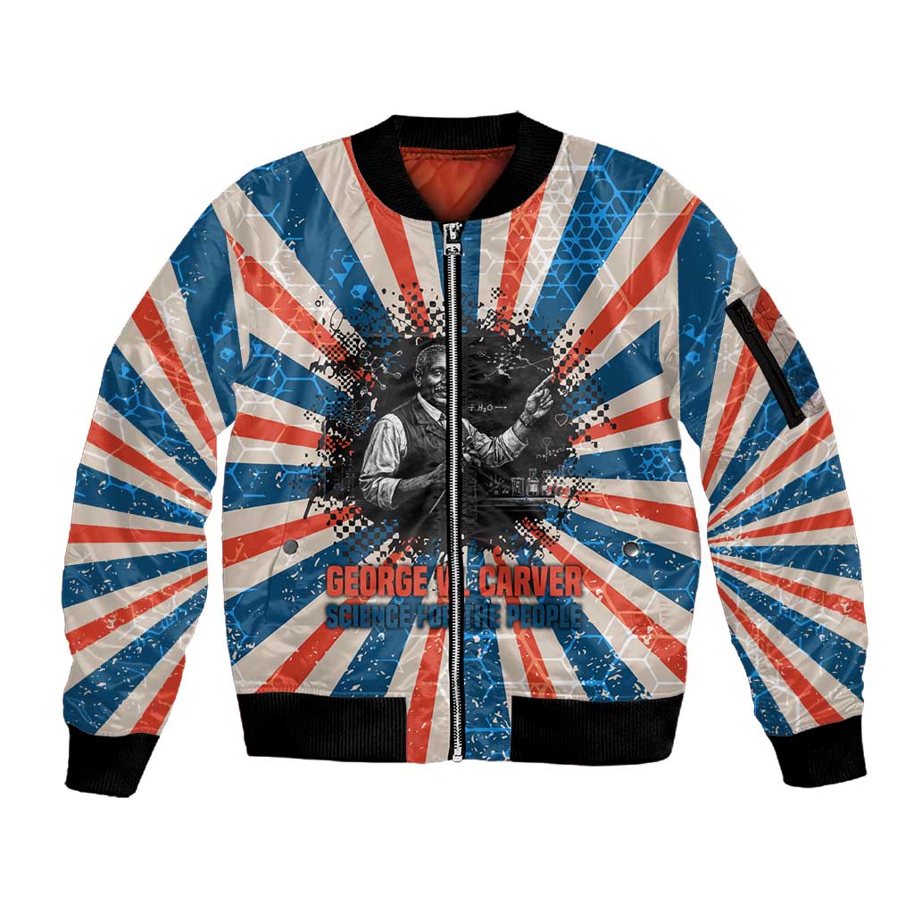 George Washington Carver Sleeve Zip Bomber Jacket with Science Teaching Scene, Education Is the Key Quote - Wonder Print Shop