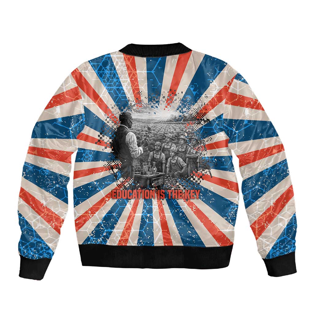 George Washington Carver Sleeve Zip Bomber Jacket with Science Teaching Scene, Education Is the Key Quote - Wonder Print Shop