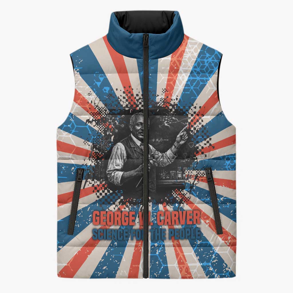 George Washington Carver Sleeveless Puffer Jacket with Science Teaching Scene, Education Is the Key Quote - Wonder Print Shop