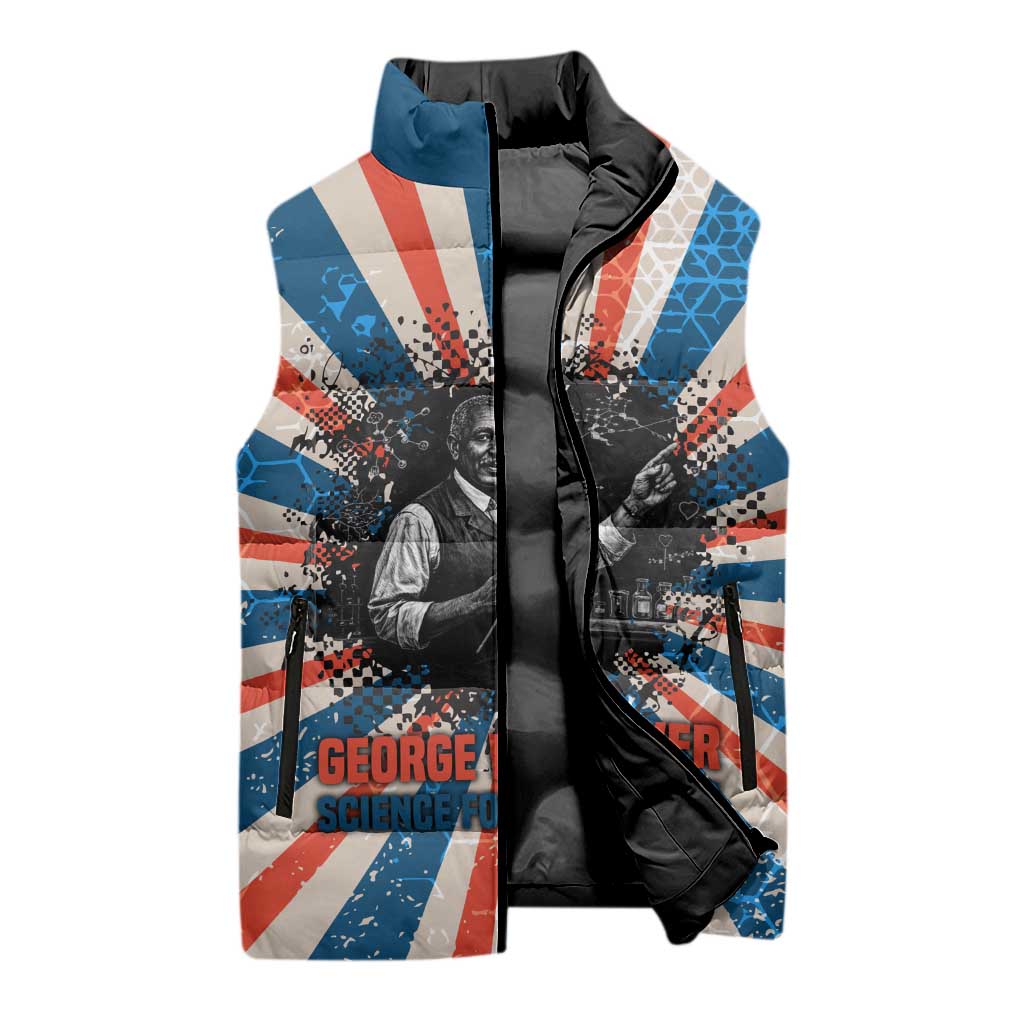 George Washington Carver Sleeveless Puffer Jacket with Science Teaching Scene, Education Is the Key Quote - Wonder Print Shop