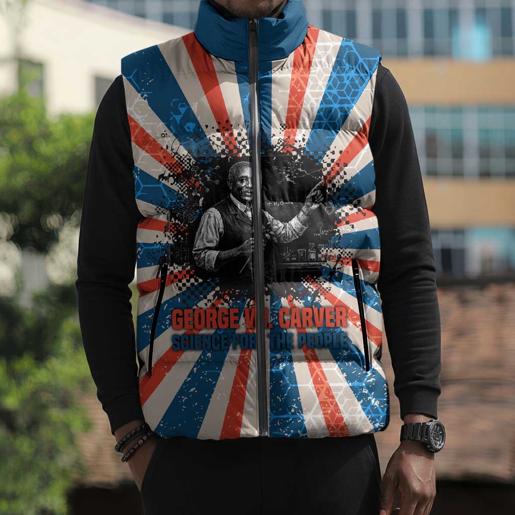 George Washington Carver Sleeveless Puffer Jacket with Science Teaching Scene, Education Is the Key Quote - Wonder Print Shop