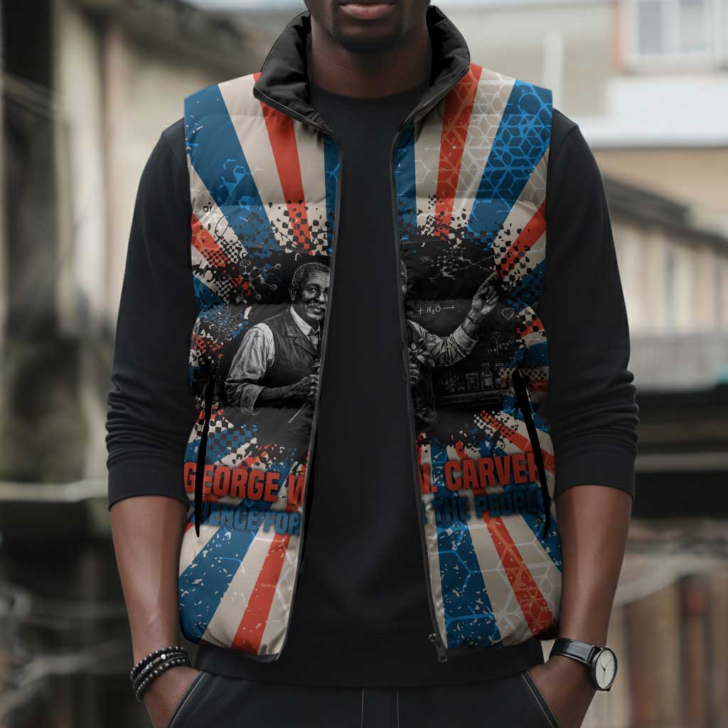 George Washington Carver Sleeveless Puffer Jacket with Science Teaching Scene, Education Is the Key Quote - Wonder Print Shop