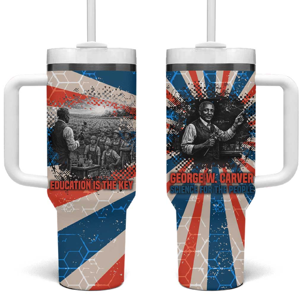 George Washington Carver Tumbler With Handle with Science Teaching Scene, Education Is the Key Quote - Wonder Print Shop