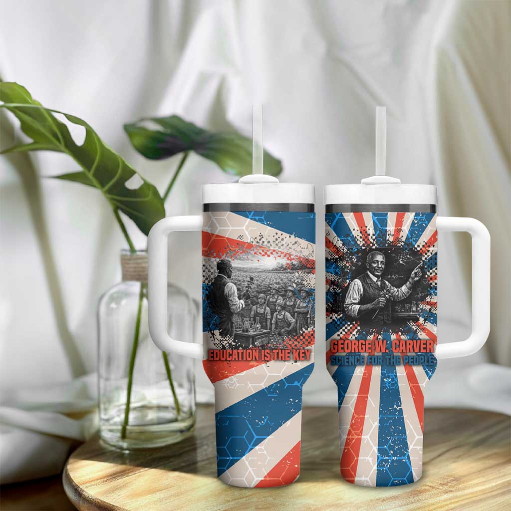 George Washington Carver Tumbler With Handle with Science Teaching Scene, Education Is the Key Quote - Wonder Print Shop