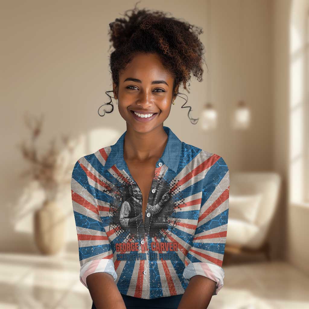 George Washington Carver Women Casual Shirt with Science Teaching Scene, Education Is the Key Quote - Wonder Print Shop