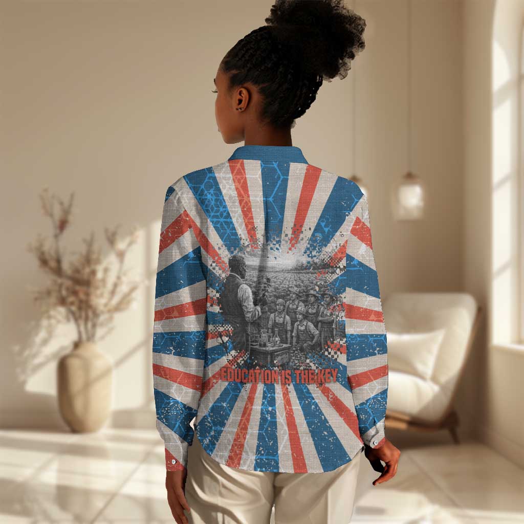 George Washington Carver Women Casual Shirt with Science Teaching Scene, Education Is the Key Quote - Wonder Print Shop
