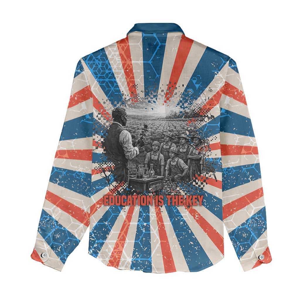 George Washington Carver Women Casual Shirt with Science Teaching Scene, Education Is the Key Quote - Wonder Print Shop