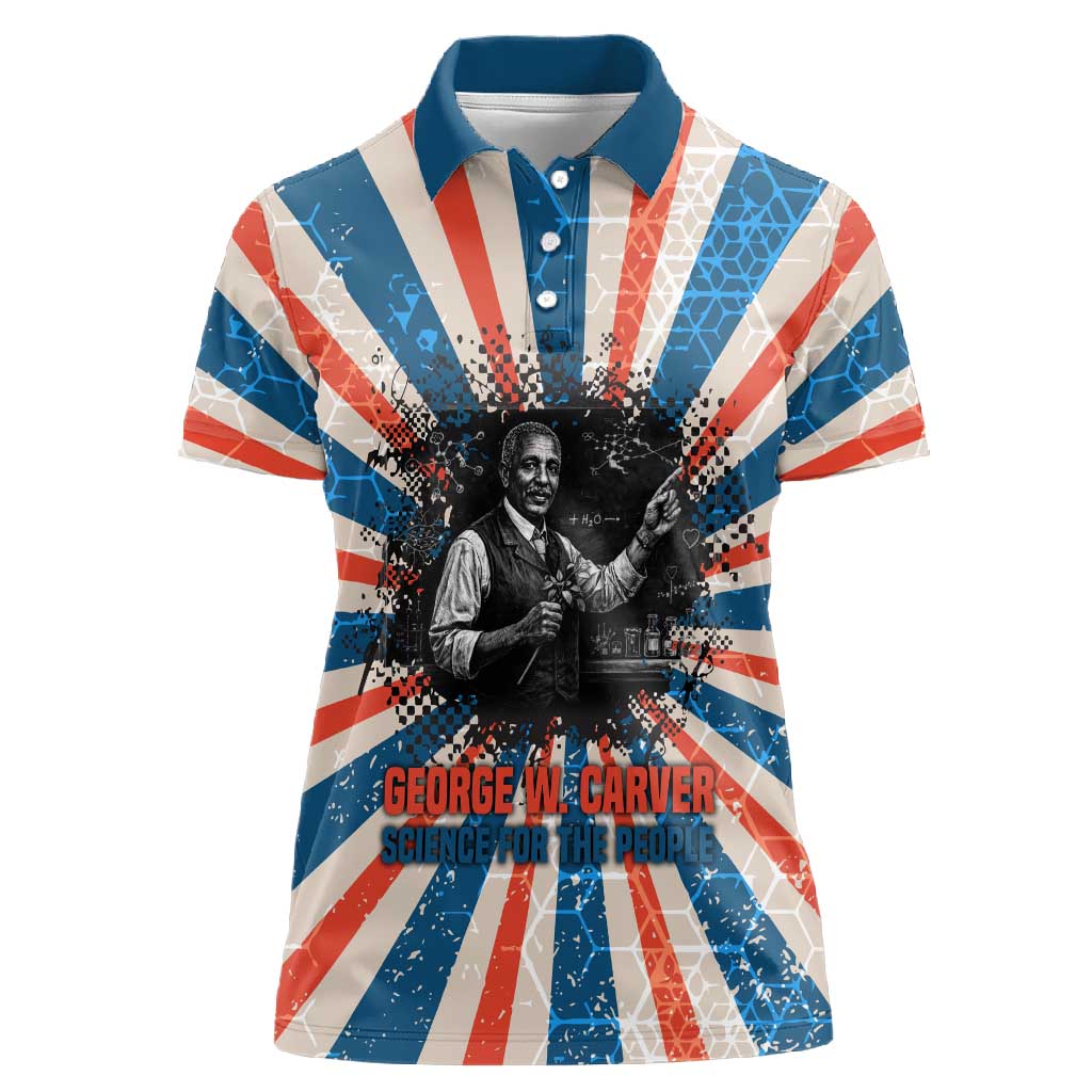 George Washington Carver Women Polo Shirt with Science Teaching Scene, Education Is the Key Quote - Wonder Print Shop
