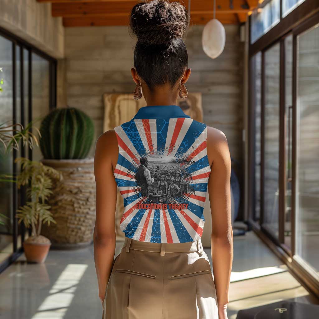 George Washington Carver Women Sleeveless Polo Shirt with Science Teaching Scene, Education Is the Key Quote - Wonder Print Shop