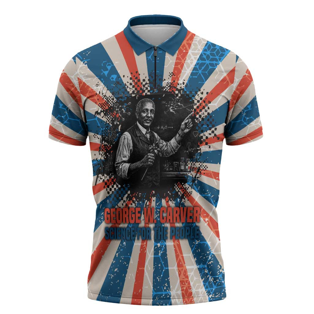 George Washington Carver Zipper Polo Shirt with Science Teaching Scene, Education Is the Key Quote - Wonder Print Shop