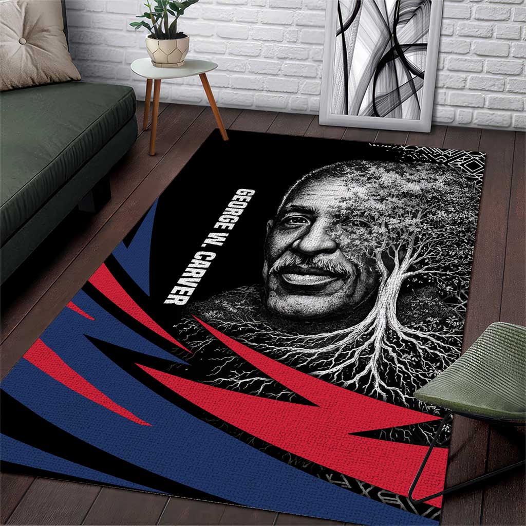 George Washington Carver Area Rug with Tree Portrait Illustration, Nature Is the Greatest Teacher Quote - Wonder Print Shop