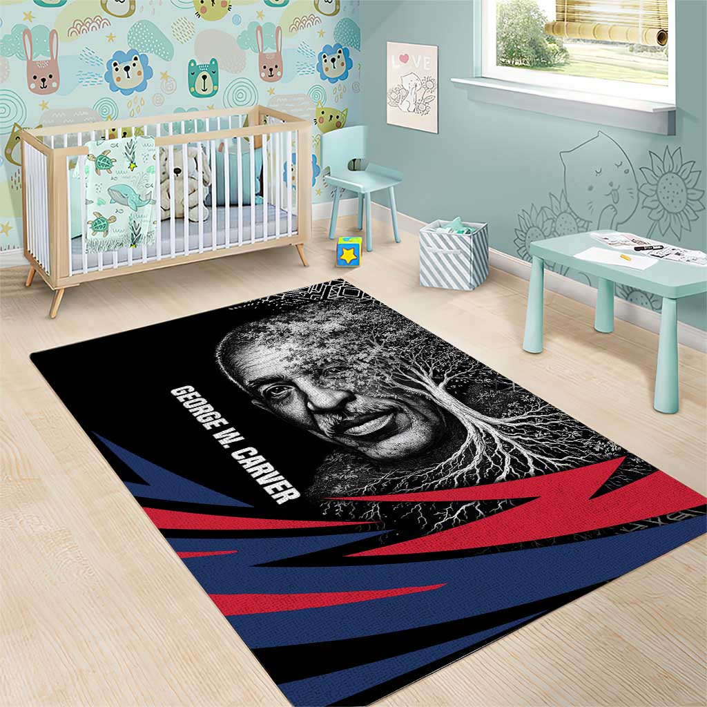 George Washington Carver Area Rug with Tree Portrait Illustration, Nature Is the Greatest Teacher Quote - Wonder Print Shop