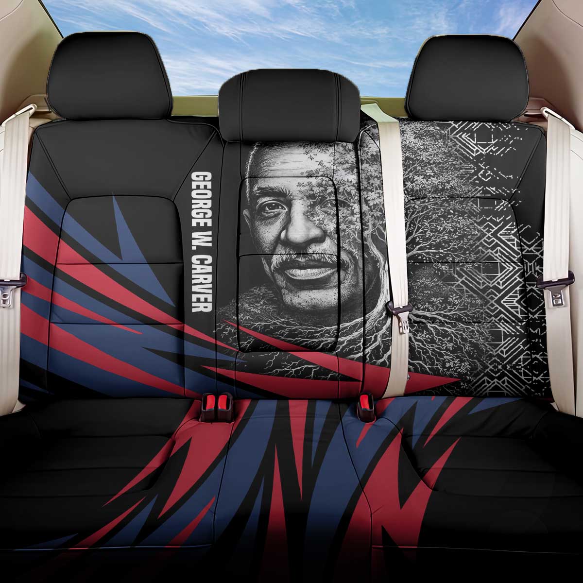 George Washington Carver Back Car Seat Cover with Tree Portrait Illustration, Nature Is the Greatest Teacher Quote - Wonder Print Shop