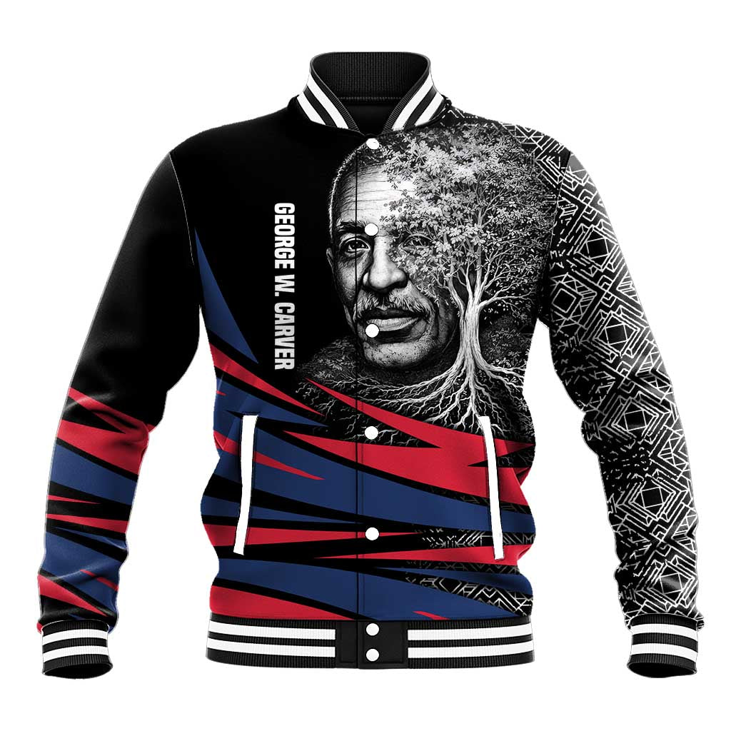George Washington Carver Baseball Jacket with Tree Portrait Illustration, Nature Is the Greatest Teacher Quote - Wonder Print Shop