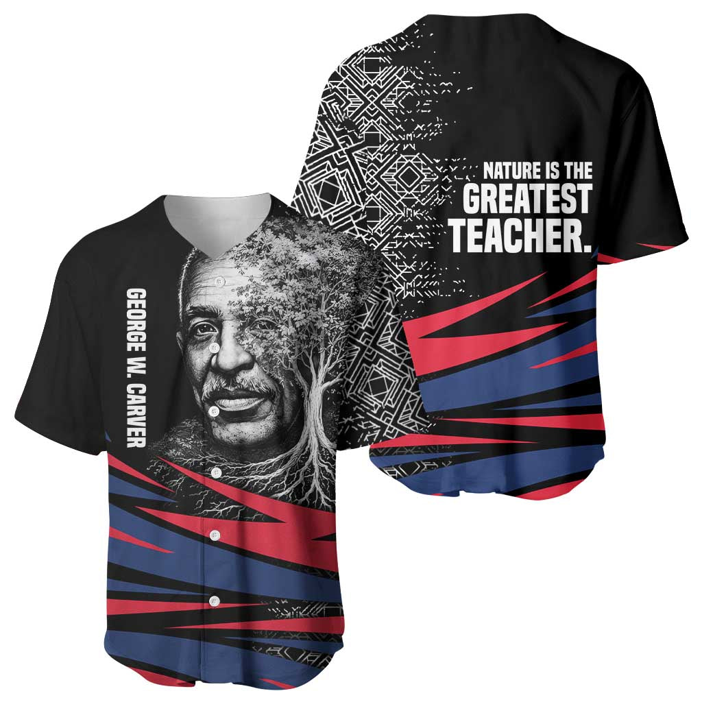 George Washington Carver Baseball Jersey with Tree Portrait Illustration, Nature Is the Greatest Teacher Quote - Wonder Print Shop
