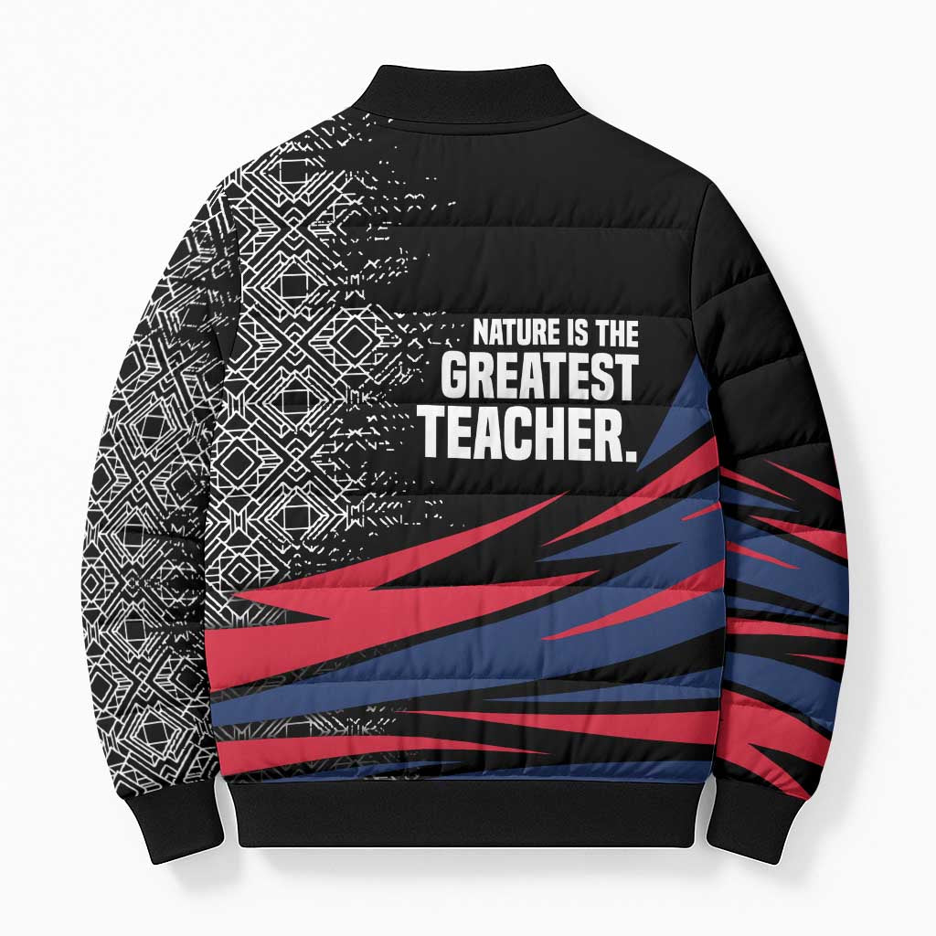 George Washington Carver Bomber Puffer Jacket with Tree Portrait Illustration, Nature Is the Greatest Teacher Quote - Wonder Print Shop