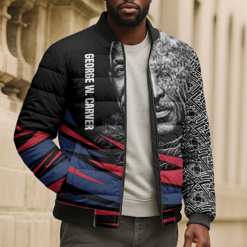 George Washington Carver Bomber Puffer Jacket with Tree Portrait Illustration, Nature Is the Greatest Teacher Quote - Wonder Print Shop