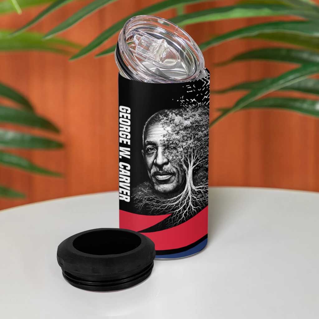George Washington Carver 4 in 1 Can Cooler Tumbler with Tree Portrait Illustration, Nature Is the Greatest Teacher Quote - Wonder Print Shop