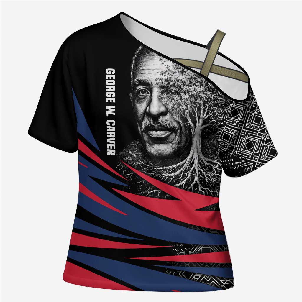 George Washington Carver Cross Shoulder Shirt with Tree Portrait Illustration, Nature Is the Greatest Teacher Quote - Wonder Print Shop