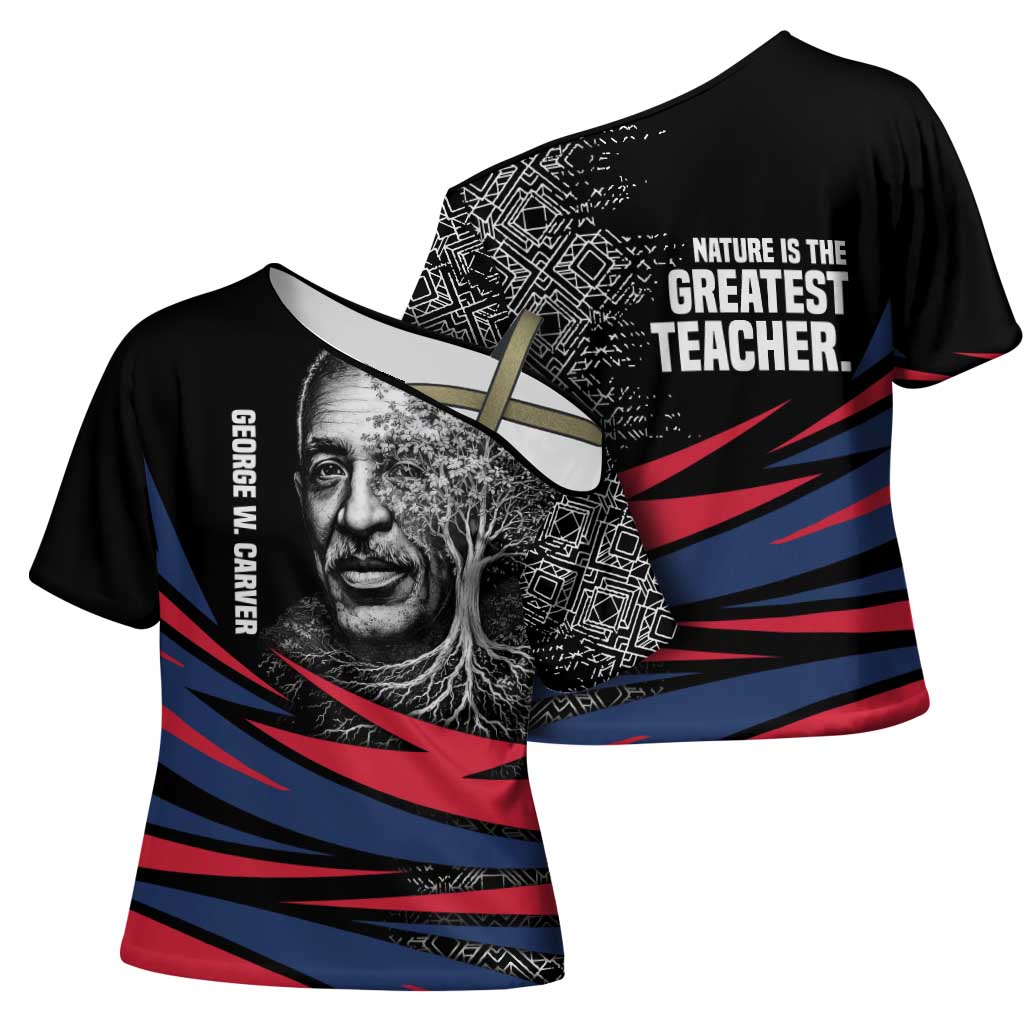 George Washington Carver Cross Shoulder Shirt with Tree Portrait Illustration, Nature Is the Greatest Teacher Quote - Wonder Print Shop