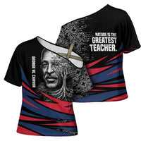 George Washington Carver Cross Shoulder Shirt with Tree Portrait Illustration, Nature Is the Greatest Teacher Quote - Wonder Print Shop
