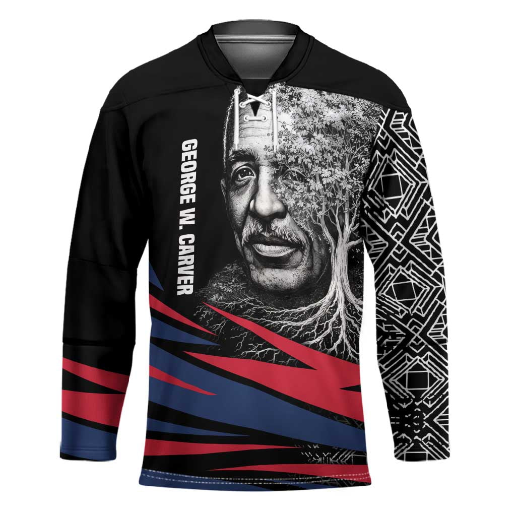 George Washington Carver Hockey Jersey with Tree Portrait Illustration, Nature Is the Greatest Teacher Quote - Wonder Print Shop