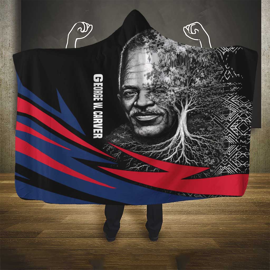 George Washington Carver Hooded Blanket with Tree Portrait Illustration, Nature Is the Greatest Teacher Quote - Wonder Print Shop