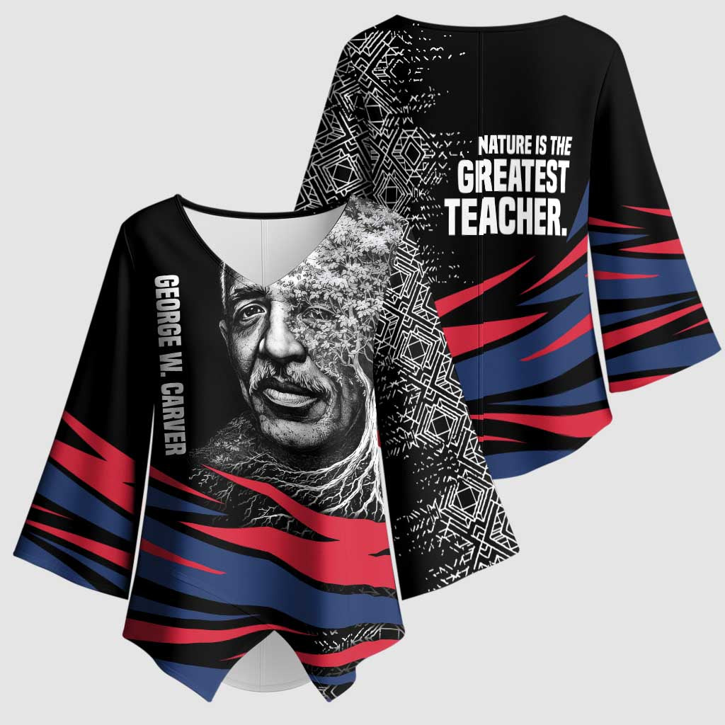 George Washington Carver Kimono Sleeve Blouse with Tree Portrait Illustration, Nature Is the Greatest Teacher Quote - Wonder Print Shop