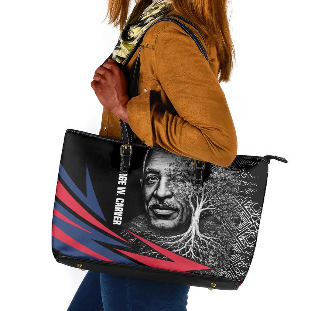George Washington Carver Leather Tote Bag with Tree Portrait Illustration, Nature Is the Greatest Teacher Quote - Wonder Print Shop