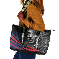 George Washington Carver Leather Tote Bag with Tree Portrait Illustration, Nature Is the Greatest Teacher Quote - Wonder Print Shop