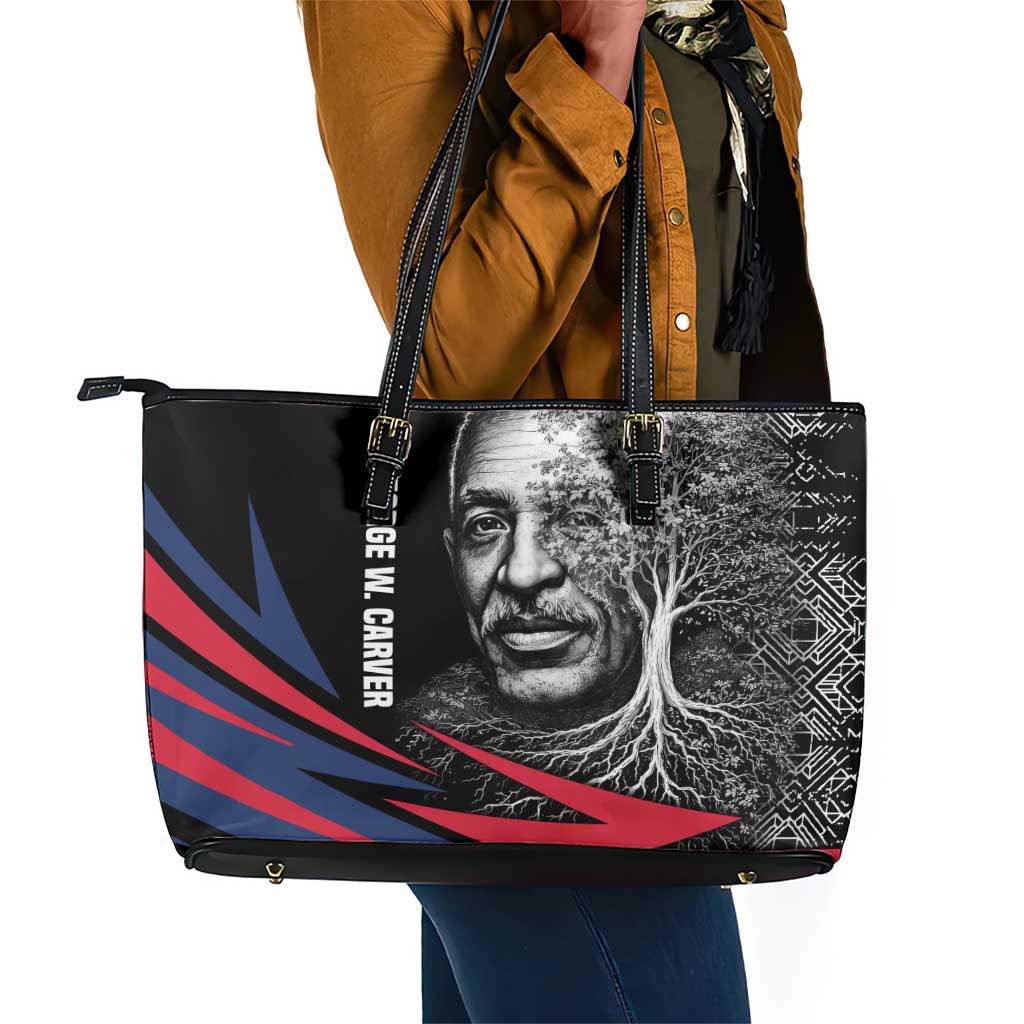 George Washington Carver Leather Tote Bag with Tree Portrait Illustration, Nature Is the Greatest Teacher Quote - Wonder Print Shop