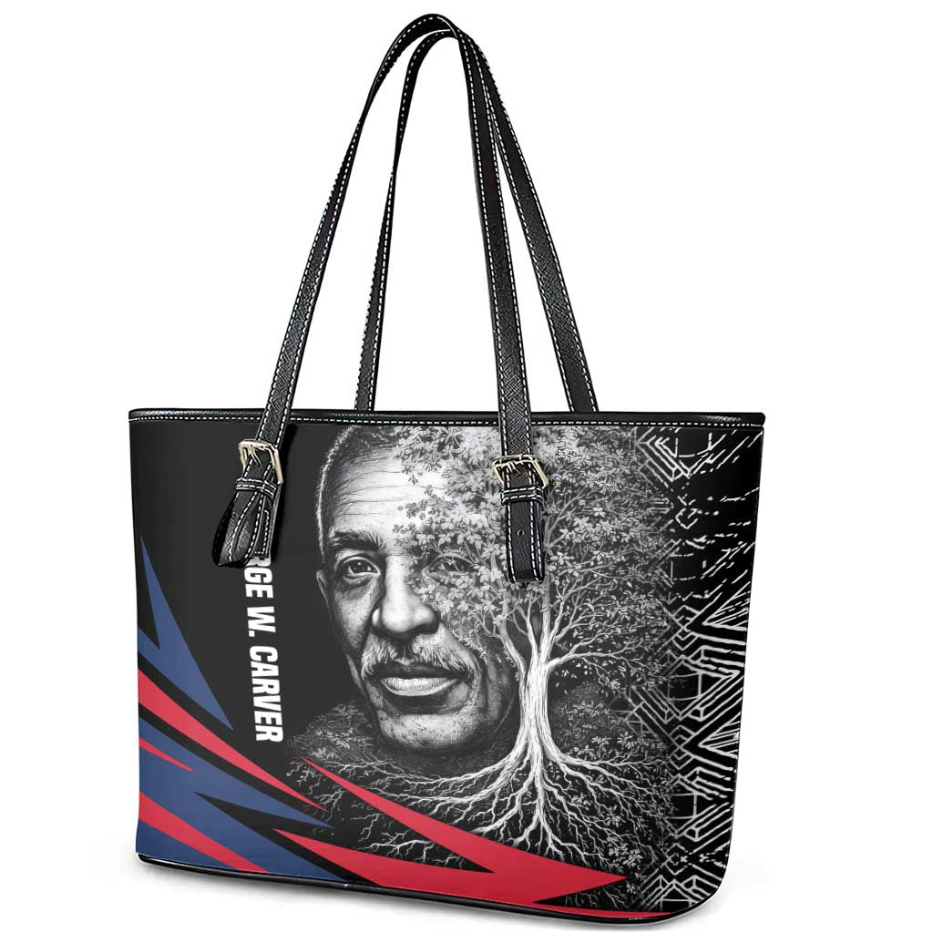 George Washington Carver Leather Tote Bag with Tree Portrait Illustration, Nature Is the Greatest Teacher Quote - Wonder Print Shop