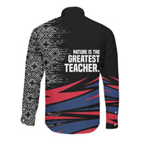 George Washington Carver Long Sleeve Button Shirt with Tree Portrait Illustration, Nature Is the Greatest Teacher Quote - Wonder Print Shop