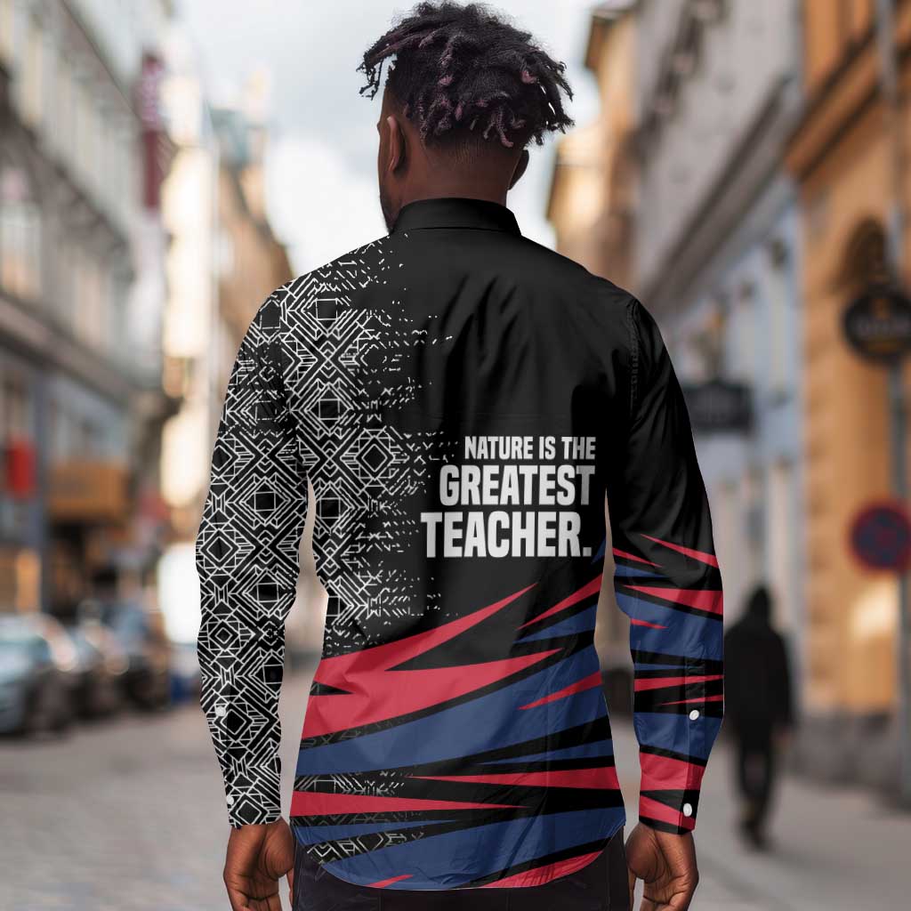George Washington Carver Long Sleeve Button Shirt with Tree Portrait Illustration, Nature Is the Greatest Teacher Quote - Wonder Print Shop