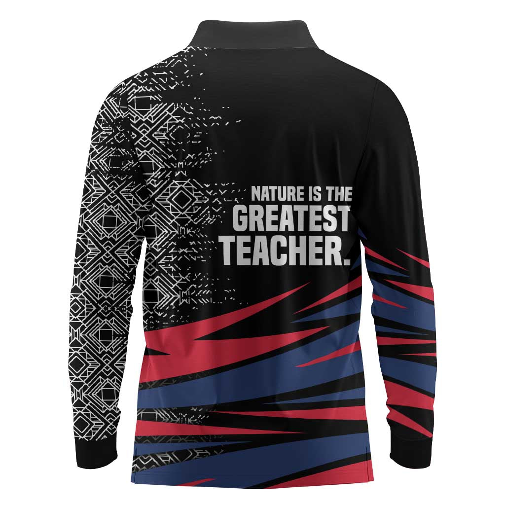George Washington Carver Long Sleeve Polo Shirt with Tree Portrait Illustration, Nature Is the Greatest Teacher Quote - Wonder Print Shop