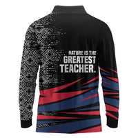 George Washington Carver Long Sleeve Polo Shirt with Tree Portrait Illustration, Nature Is the Greatest Teacher Quote - Wonder Print Shop