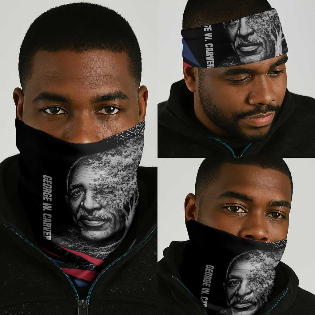 George Washington Carver Neck Gaiter with Tree Portrait Illustration, Nature Is the Greatest Teacher Quote - Wonder Print Shop
