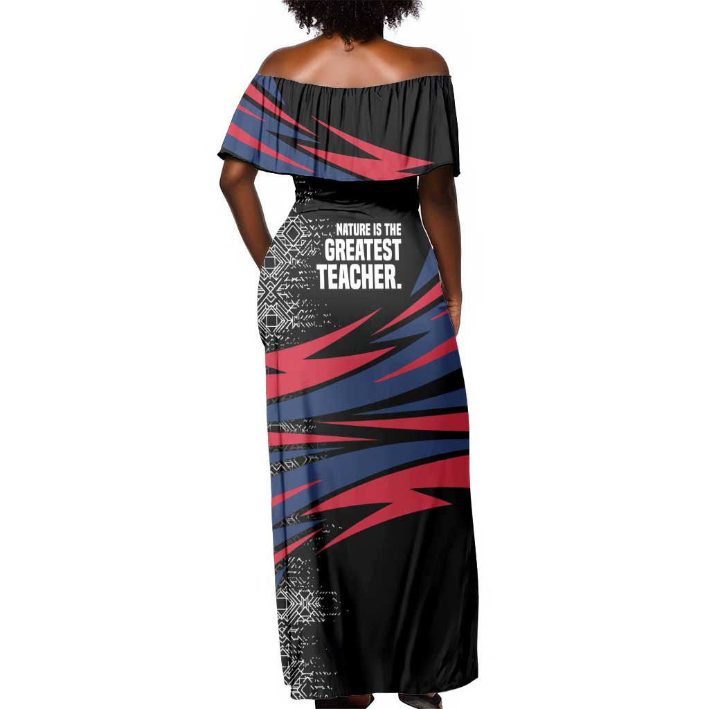 George Washington Carver Off Shoulder Maxi Dress with Tree Portrait Illustration, Nature Is the Greatest Teacher Quote - Wonder Print Shop