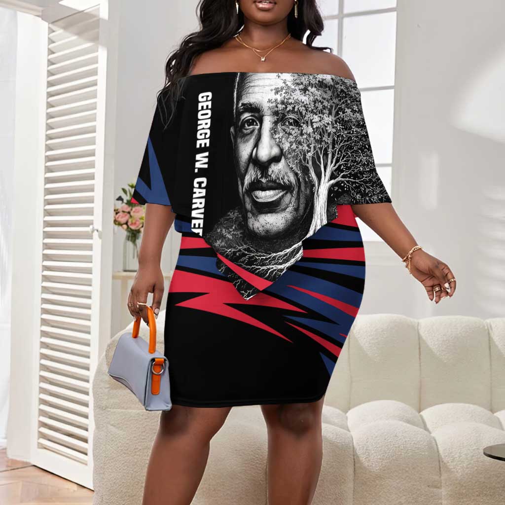 George Washington Carver Off Shoulder Short Dress with Tree Portrait Illustration, Nature Is the Greatest Teacher Quote - Wonder Print Shop