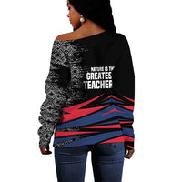 George Washington Carver Off Shoulder Sweater with Tree Portrait Illustration, Nature Is the Greatest Teacher Quote - Wonder Print Shop