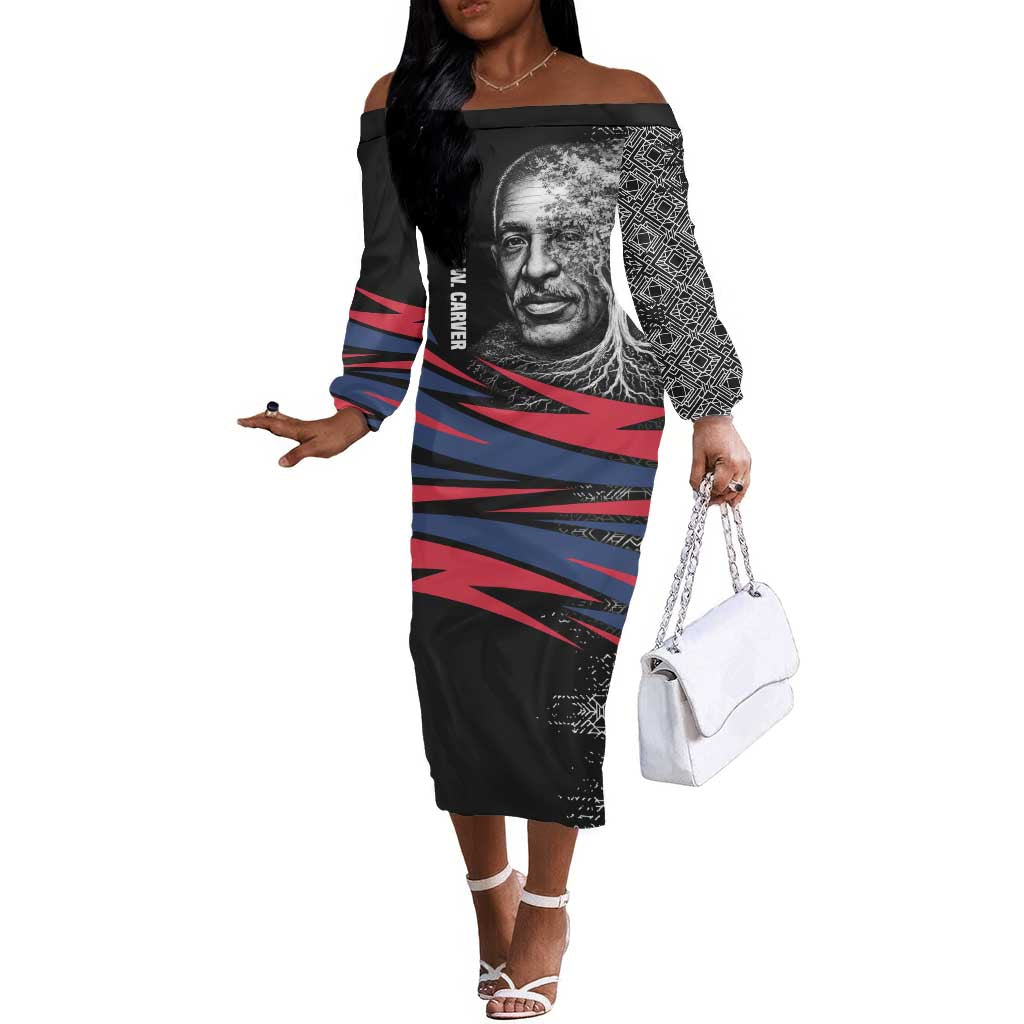 George Washington Carver Off The Shoulder Long Sleeve Dress with Tree Portrait Illustration, Nature Is the Greatest Teacher Quote - Wonder Print Shop