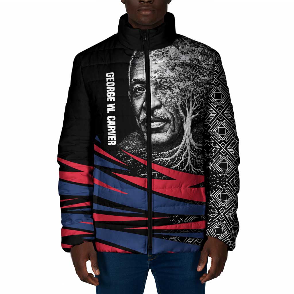 George Washington Carver Padded Jacket with Tree Portrait Illustration, Nature Is the Greatest Teacher Quote - Wonder Print Shop
