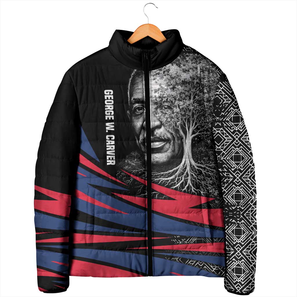 George Washington Carver Padded Jacket with Tree Portrait Illustration, Nature Is the Greatest Teacher Quote - Wonder Print Shop