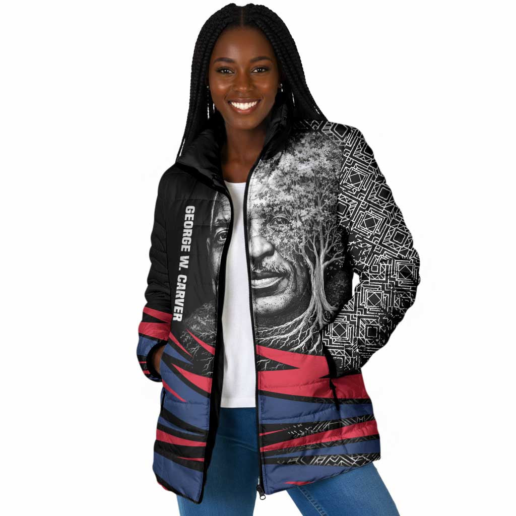 George Washington Carver Padded Jacket with Tree Portrait Illustration, Nature Is the Greatest Teacher Quote - Wonder Print Shop