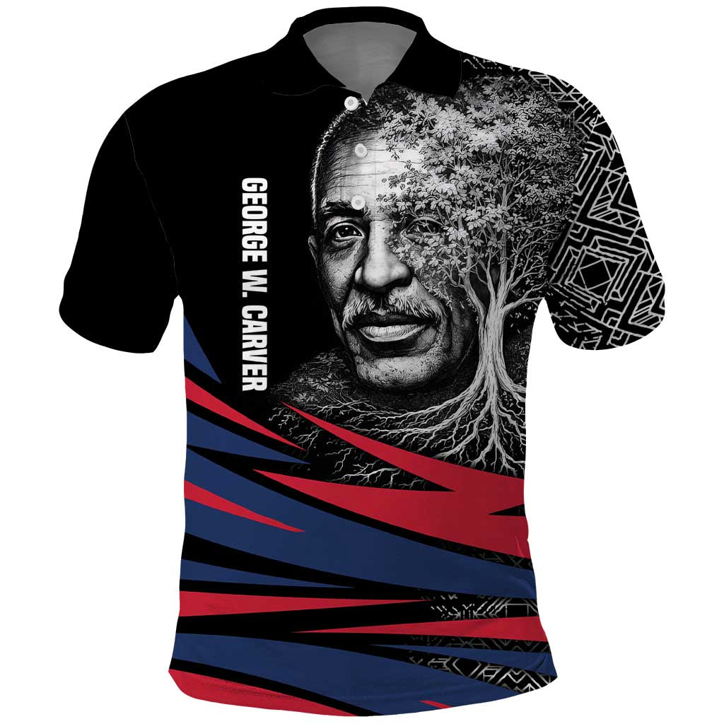 George Washington Carver Polo Shirt with Tree Portrait Illustration, Nature Is the Greatest Teacher Quote - Wonder Print Shop