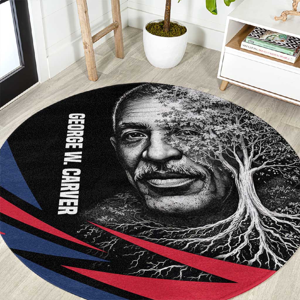 George Washington Carver Round Carpet with Tree Portrait Illustration, Nature Is the Greatest Teacher Quote - Wonder Print Shop