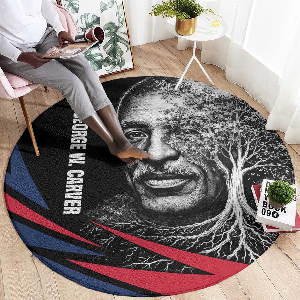 George Washington Carver Round Carpet with Tree Portrait Illustration, Nature Is the Greatest Teacher Quote - Wonder Print Shop