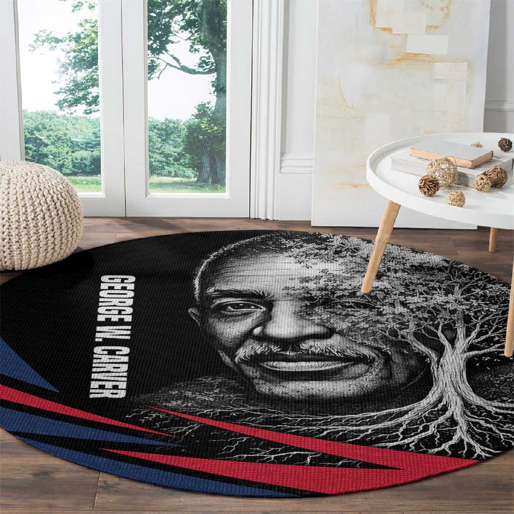 George Washington Carver Round Carpet with Tree Portrait Illustration, Nature Is the Greatest Teacher Quote - Wonder Print Shop