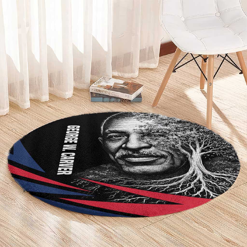George Washington Carver Round Carpet with Tree Portrait Illustration, Nature Is the Greatest Teacher Quote - Wonder Print Shop
