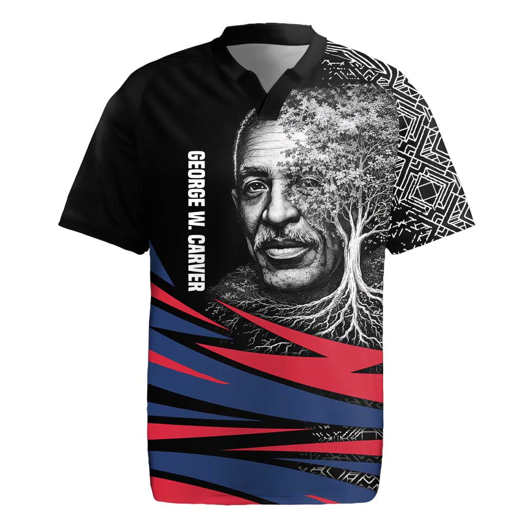 George Washington Carver Rugby Jersey with Tree Portrait Illustration, Nature Is the Greatest Teacher Quote - Wonder Print Shop